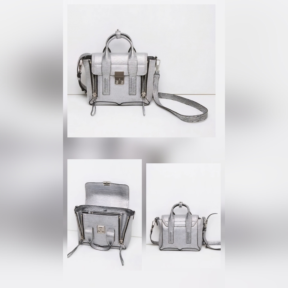 3.1 PHILLIP LIM | Pashli Mini Calfskin Leather Zip Satchel Bag | Metallic Grey